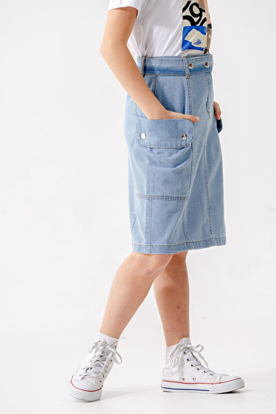 GİYİCEM TEKSTİL Fusta de blugi pentru fete cu buzunare laterale 2954