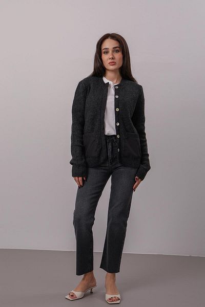 FACETTE Γυναικεία ζακέτα με λεπτομέρεια τσέπης από ανθρακί