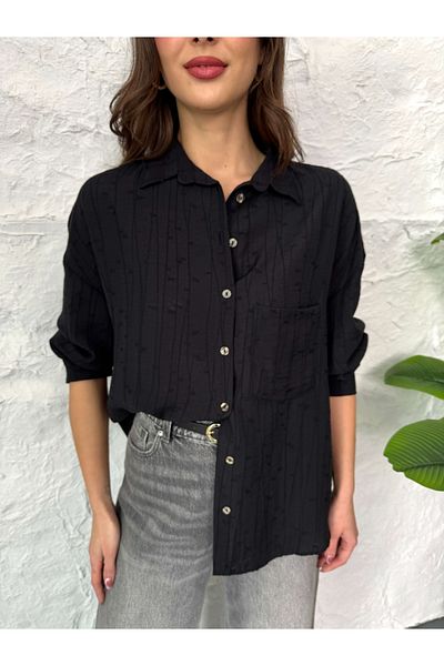 Elif Özbey Butik Cămașă drapată cu textura neagră