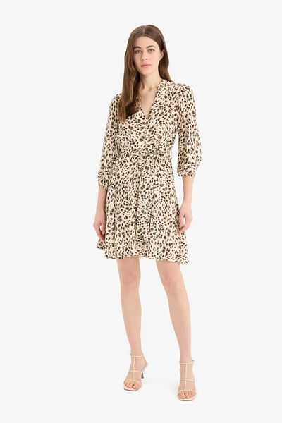 DeFacto New Season Hakim Collar Tie Dye Maroken Half Sleeve Midi Dress