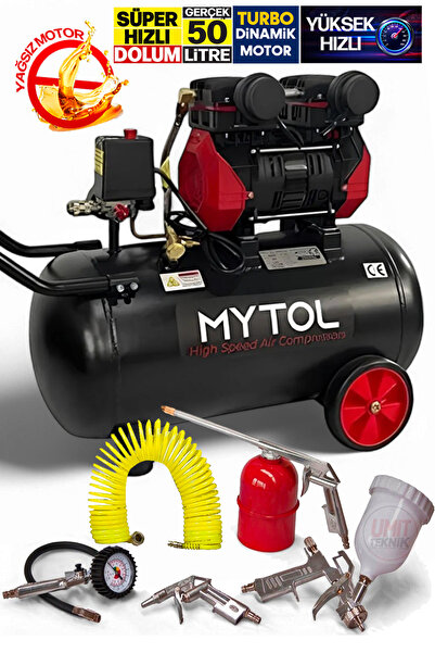 PROXTECH Pro Seri 50Litre 8 Bar 1.5HP  Bakır Sargı Turbo Dolum Yağsız Sessiz Hava Kompresör Takım