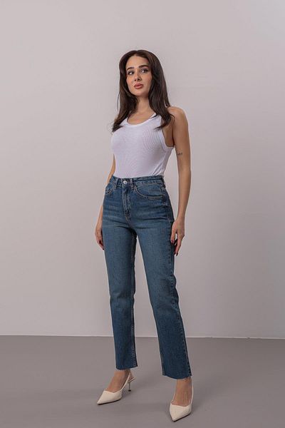 FACETTE Women's Dark Blue Cut Leg Lycra High Waist Jeans