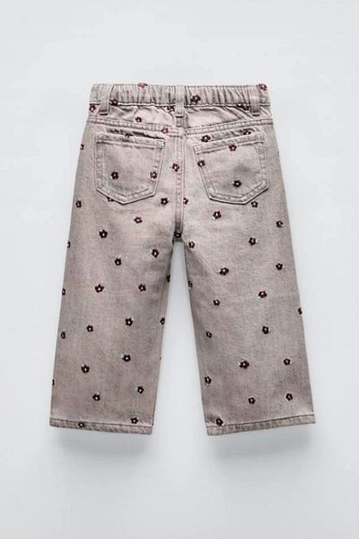 Kidmark Çocuk Modası Girl's Gray Denim Pants with Flower Detail