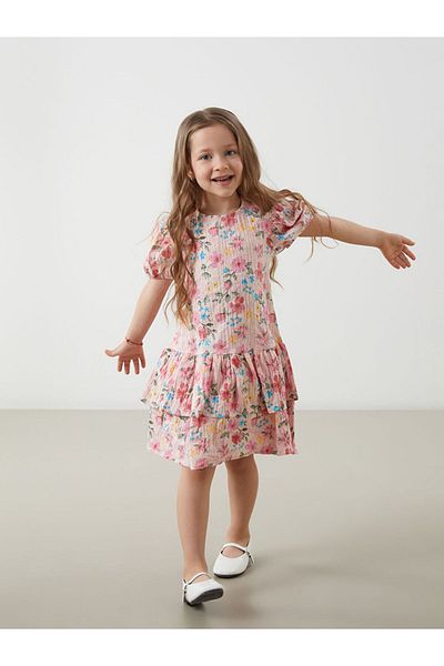 LC Waikiki New Season Crew Neck Floral Girl's Dress - S5Be19Z1