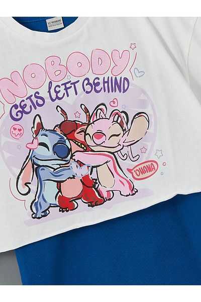 LC Waikiki White Crew Neck Stitch and Angel Printed Girls' T-Shirt and Dress