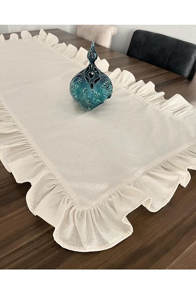 ALTINPAMUK Vintage μπεζ ακατέργαστο λινό κάλυμμα Runner - 40x140 Natural Ruffle