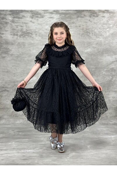 Pumpido Leopar Desenli Kız Çocuk Bayramlık ve Mezuniyet Elbisesi