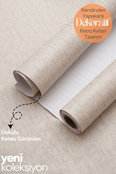 Vendyl Kendinden Yapışkanlı Dokulu Keten Görünümlü Duvar Kağıdı  Ve Mutfak Do...