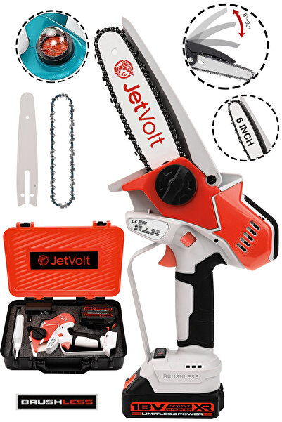 JetVolt Extra Power Kömürsüz Motor Şarjlı El Testeresi Ağaç Odun Dal Kesme Bu...