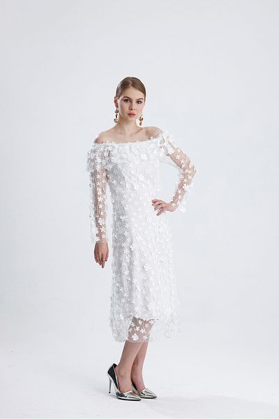 ADASTYLE Φόρεμα με τρισδιάστατο λουλούδι, βραδινό φόρεμα με γιακά Degaje