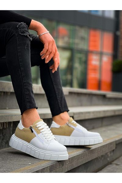 BOA KB X155 White Skin Beige Suede Λεπτομερή λευκή ψηλή σόλα casual αθλητικά παπούτσια
