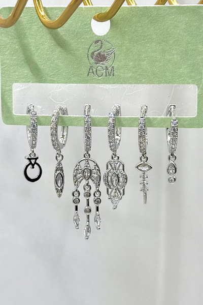 DEMOKAN أقراط نسائية مستوردة من سلسلة الزركون الكاملة مكونة من 6 قطع من أقراط...