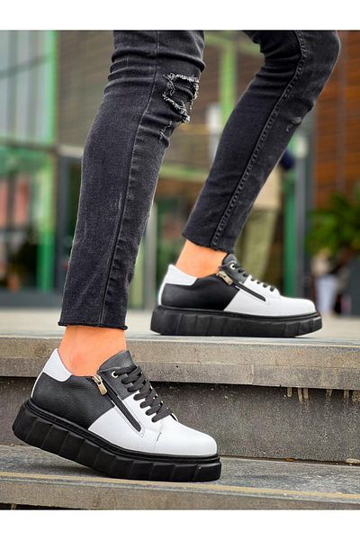BOA KB X155 White Skin Μαύρο Skin Λεπτομερή μαύρα ψηλή σόλα casual αθλητικά παπούτσια