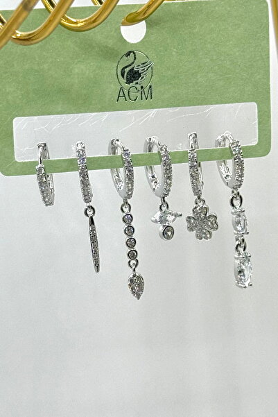 DEMOKAN أقراط نسائية مستوردة من سلسلة الزركون الكاملة مكونة من 6 قطع من حجر ا...