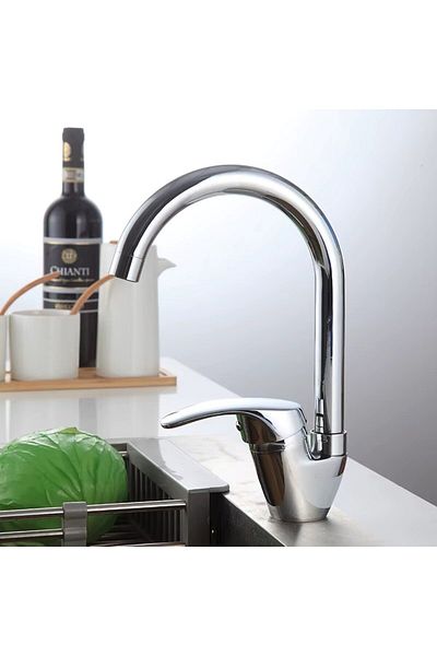 Sardıcı Sardıcı Pine Chrome Kitchen Faucet with Double Water Inlet, 5 Years Warranty, Closed Handle