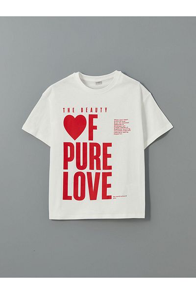 LC Waikiki Ecru Crew Neck Girl's T-Shirt