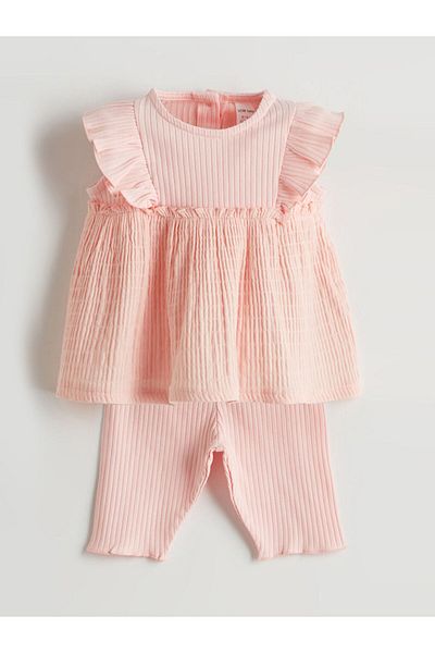 LC Waikiki Pink Crew Neck Baby Girl Blouse and Leggings 2 Pcs