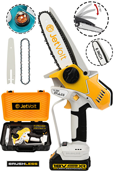 JetVolt Extra Power Kömürsüz Motor Şarjlı El Testeresi Ağaç Odun Dal Kesme Bu...