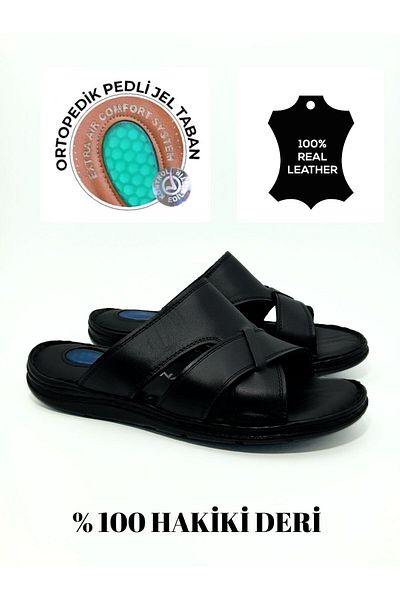 ZSHOES 100% Genuine Leather Orthopedic Gel Sole Men's Slippers