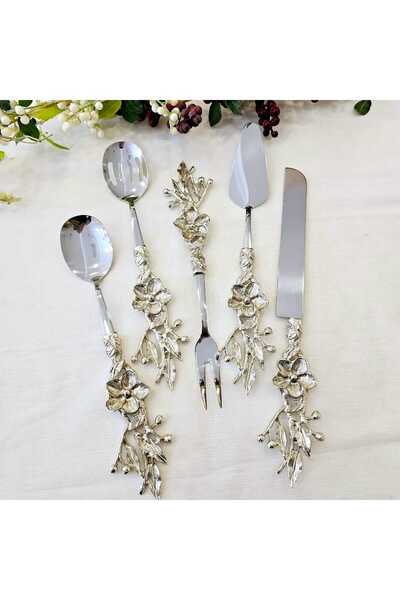 MaviDamla 5 PARÇA JAPON GÜLÜ SERVİS SETİ GÜMÜŞ