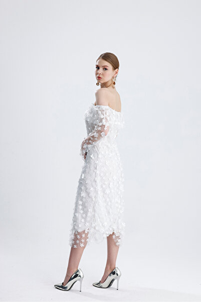 ADASTYLE 3 boyutlu çiçekli elbise, Degaje yaka Abiye Elbise