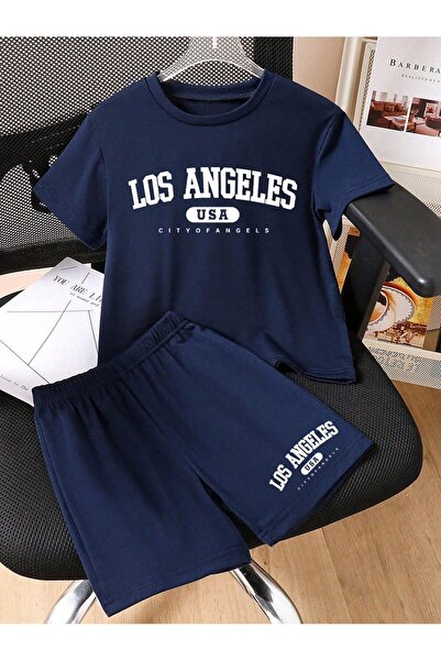 hilon Los Angeles Printed Navy Blue 100% Cotton Children's Suit