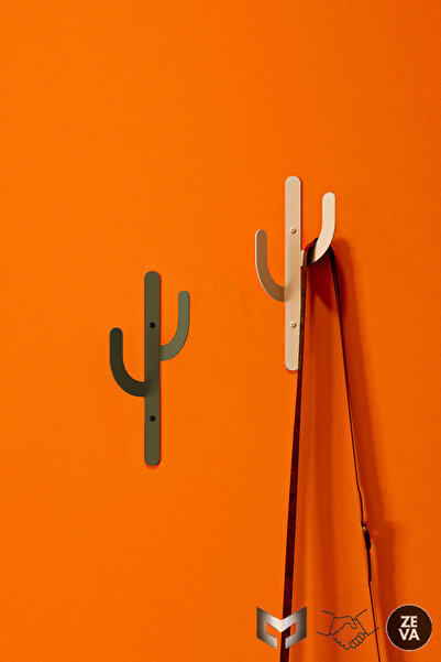 YİĞİT METAL 1 Krem 1 Yeşil Metal Kaktüs Tasarımlı 2 Adet Askı  - Dayanıklı Ta...