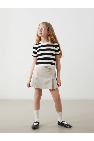 LC Waikiki Fusta scurtă pentru fete LCW Kids din piele intoarsa cu talie elastica