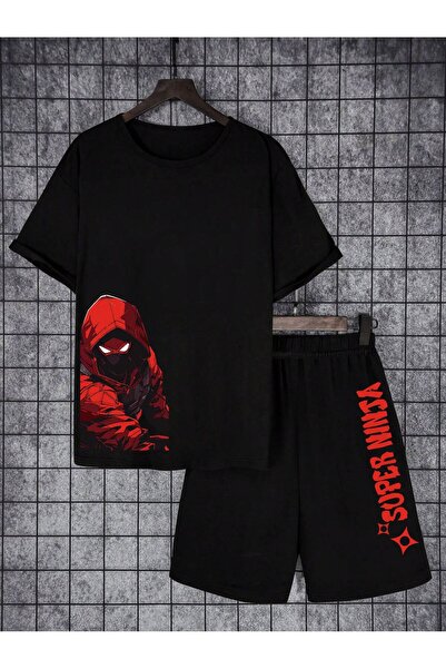 hilon Set pentru copii din bumbac 100% negru imprimat Ninja