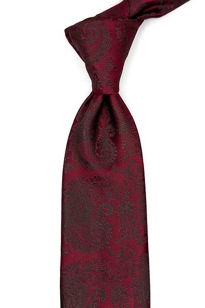 Kravatkolik Claret Red Paisley Pattern Classic Tie with Handkerchief Kk13124