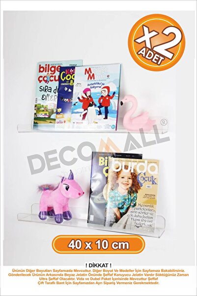 DECOMALL x2 Adet 40 x 5 cm Kitaplık Duvar Rafı Kitap Rafı Pleksi Hayalet Raf ...