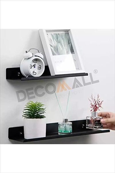 DECOMALL Siyah x2 Adet 40x10 cm Banyo Duvar Baharatlık Düzenleyici Raf Çok Amaçlı Duvar Rafı