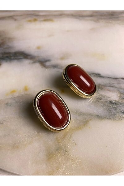 OSTİLL Oval Gold Çerçeveli,Renkli Akrilikli Küpe