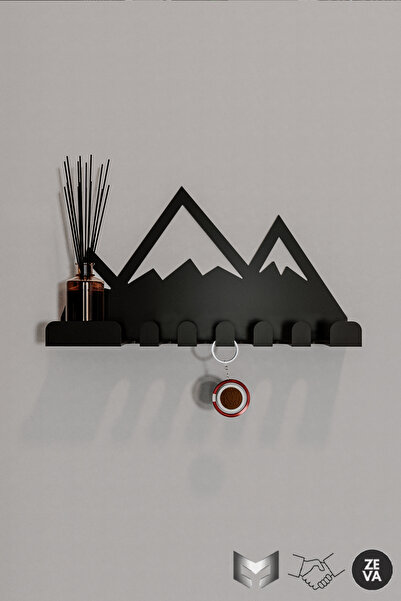 Genel Markalar Metal Siyah Dağ Tasarımlı Dekoratif Anahtarlık, Duvar Rafı Düz...