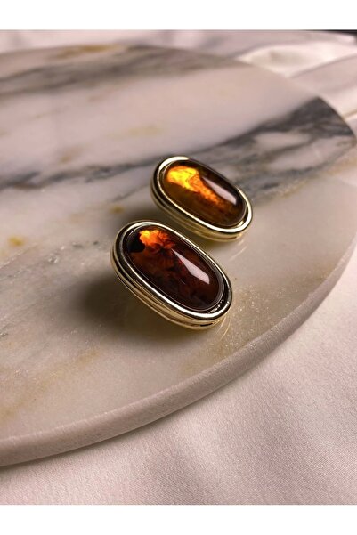 OSTİLL Oval Gold Çerçeveli,Renkli Akrilikli Küpe