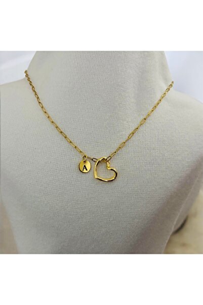 derokas Atac Çelik Harfli Kalpli Kararmaz Kolye Kişiye Özel