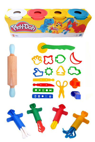 COCOTA TOYS Wooden Fun Oyun Hamuru Seti ( Play Doh 4'lu Oyun Hamuru, Merdane, Şekil Kalıpları ve Enjektör Pres Seti )