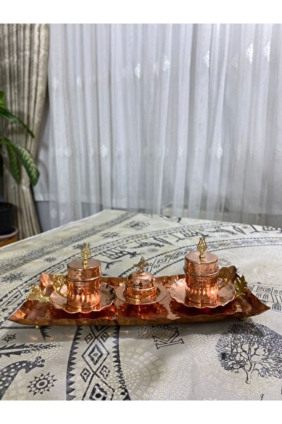Erişim Bakırhanem Sebe Home 22-Piece Copper Cup Set Cornered Tray