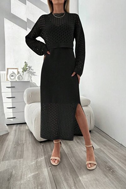 DAFFODIL Home Fabrics Women's Black Spaghetti Strap Dress Bottom-Top Suit