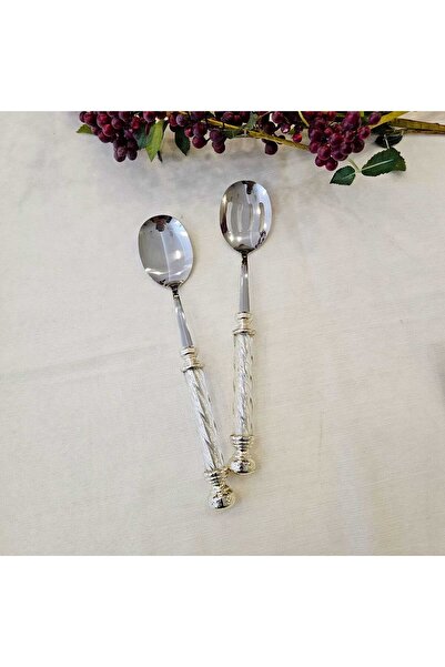 MaviDamla 2 PARÇA KRİSTAL SAPLI  SALATA SERVİS SETİ GÜMÜŞ