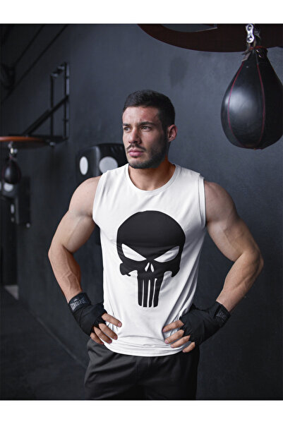 dutton Sporcu Punisher  Baskılı Siyah Fitness Gym Atleti - 0 Kol Spor Tshirt