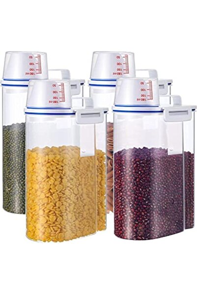 Home Zone مجموعة من 4 حاويات أرز وحاويات تخزين طعام مع أغطية محكمة الغلق وكوب...