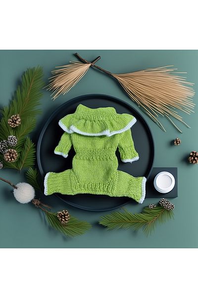 Lady Fify Pistachio Green Jumpsuit with Ruffled Collar for Cat Dog