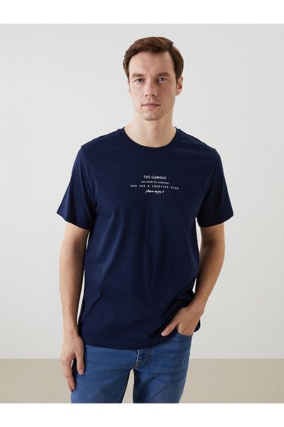 LC Waikiki LCW Herren-T-Shirt aus bedruckter gekämmter Baumwolle mit Rundhalsausschnitt