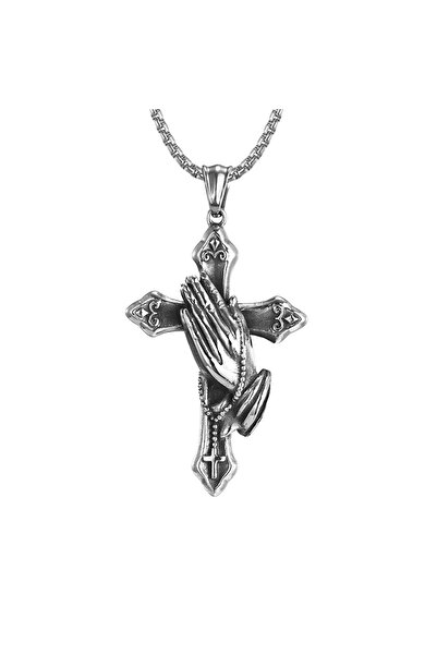 Choice قلادة فضية للرجال على شكل يد صلاة على الطراز الوطني بتصميم عتيق من الف...