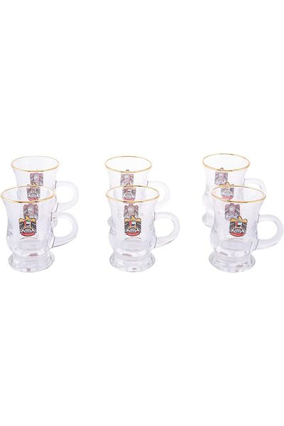 AKDC Glass Tea Cup 6Pcs L(6CM) XW(6CM) XH(8CM) Clear with UAE branding