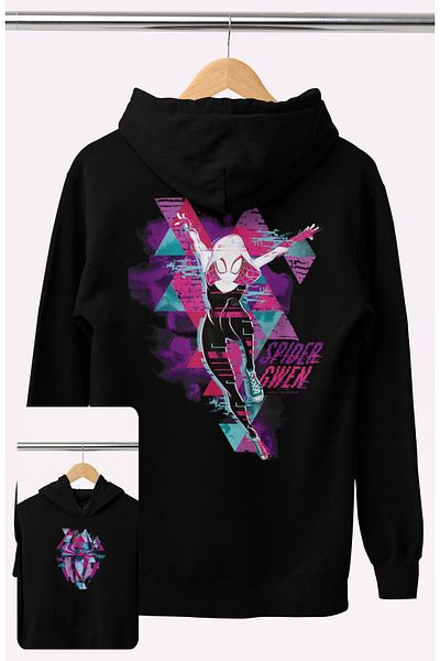 Fuddy Moda Унисекс суичър с качулка и капачка на гърба Spider Gwen, тема „Спайдър Вселенна“