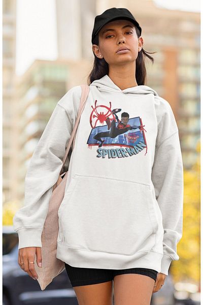 Fuddy Moda Unisex Grey Spider Man Astak Şöver Unisex, Υπερμεγέθη Θέμα Hoodie