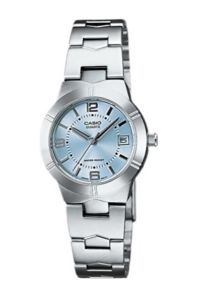 Casio Marka Küçük Kasa Gümüş Mavi Renk Sade Takvimli Kadın Kol Saati