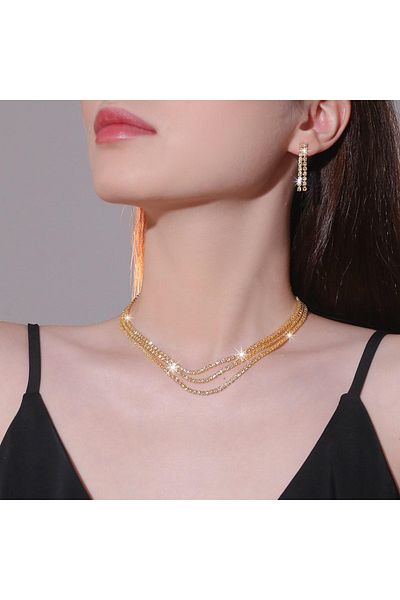 Estilo Lingerie Dilber Model 3 Row Necklace Earring Set Evening Dress Jewelry Set Heyide Jewelry Set